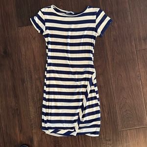 White and Blue Stripe Mini Dress | Size S
